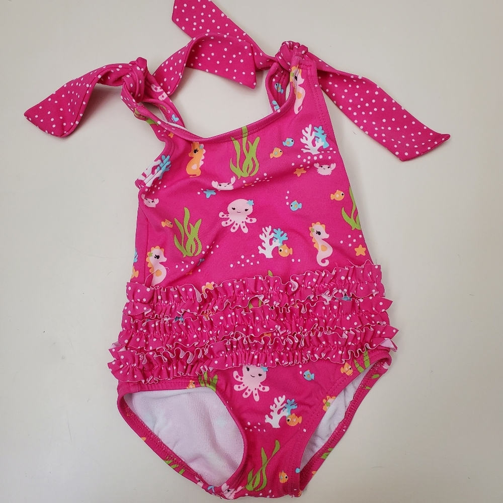 Pink Toddler Swimsuit with Sea Creatures